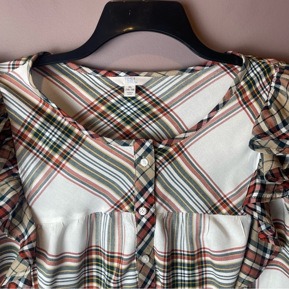 Time and Tru Plaid Ruffle Sleeve Tank Top XL - Picture 2 of 11